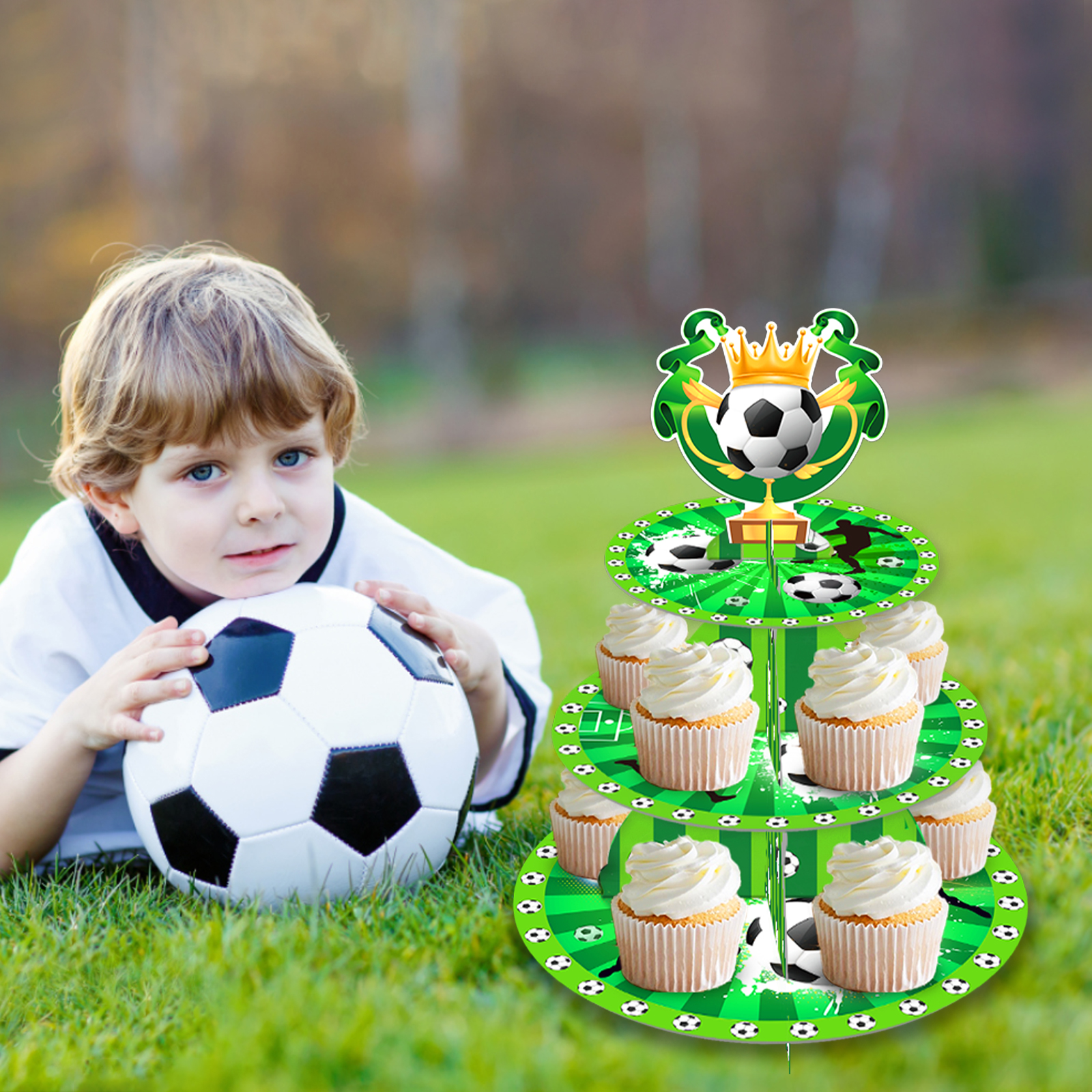 3段サッカーケーキスタンド、誕生日デザートカップケーキラック - Cupcake Stand Tier のレビューと価格