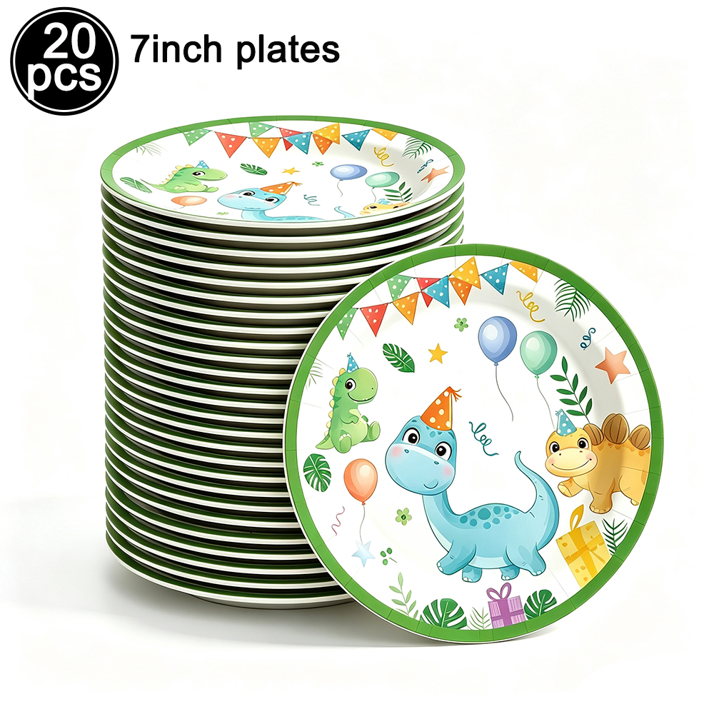 かわいい漫画グリーン恐竜使い捨て食器紙皿カップナプキンテーブ - Table Cloth Disposable のレビューと価格