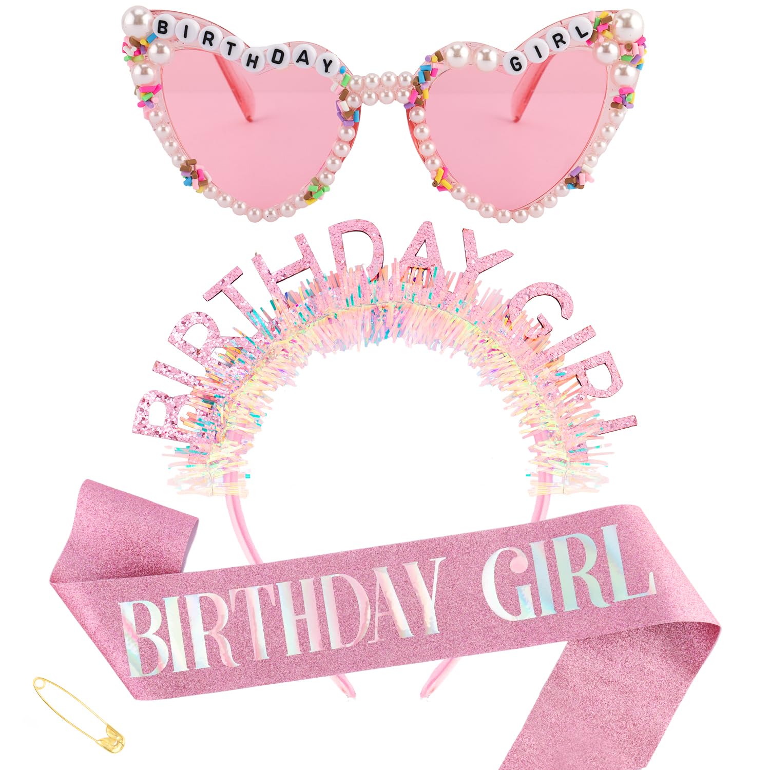 誕生日ガールヘッドバンドサッシュサングラスセット、ピンクの誕 - Birthday Sash Glitter のレビューと価格