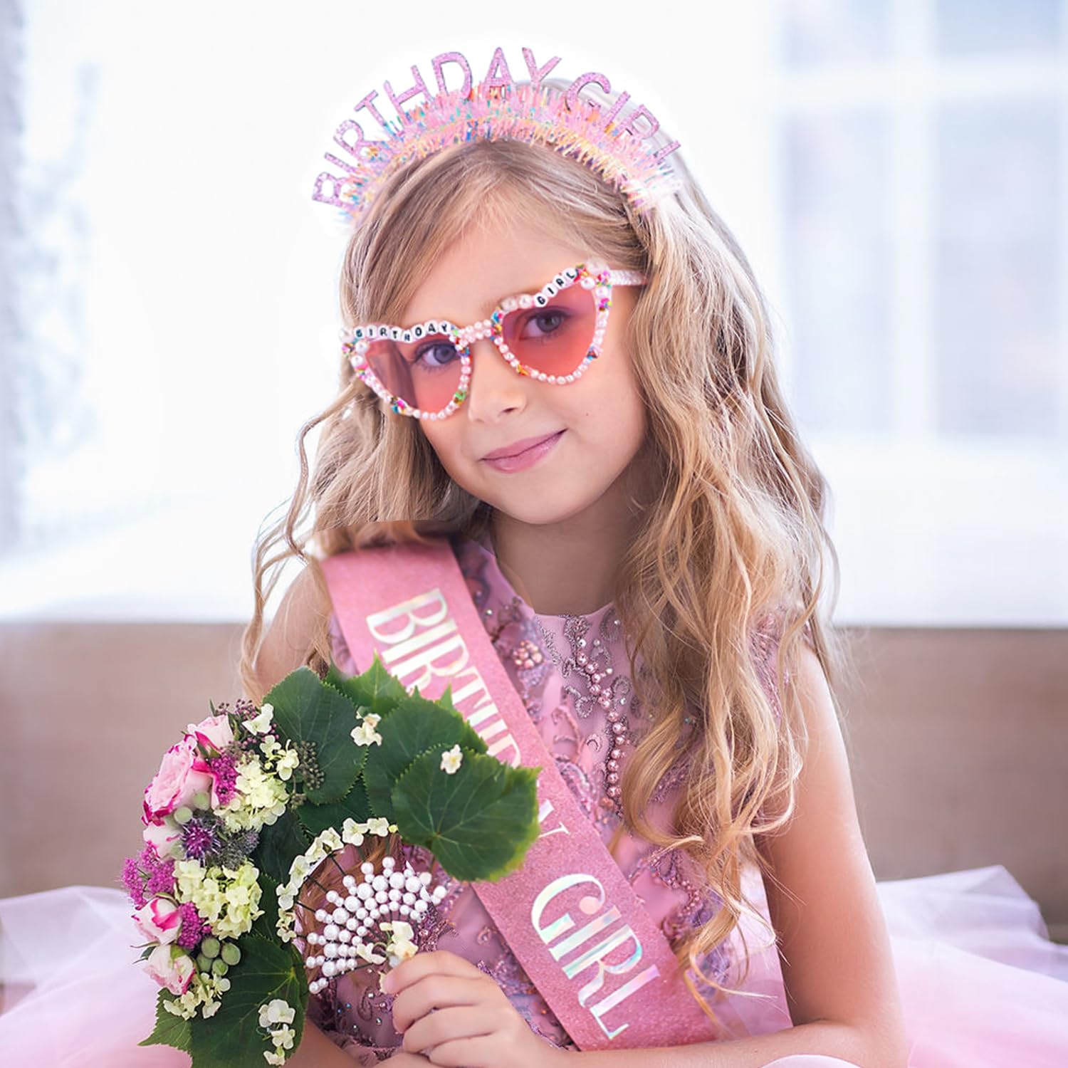 誕生日ガールヘッドバンドサッシュサングラスセット、ピンクの誕 - Birthday Sash Glitter のレビューと価格