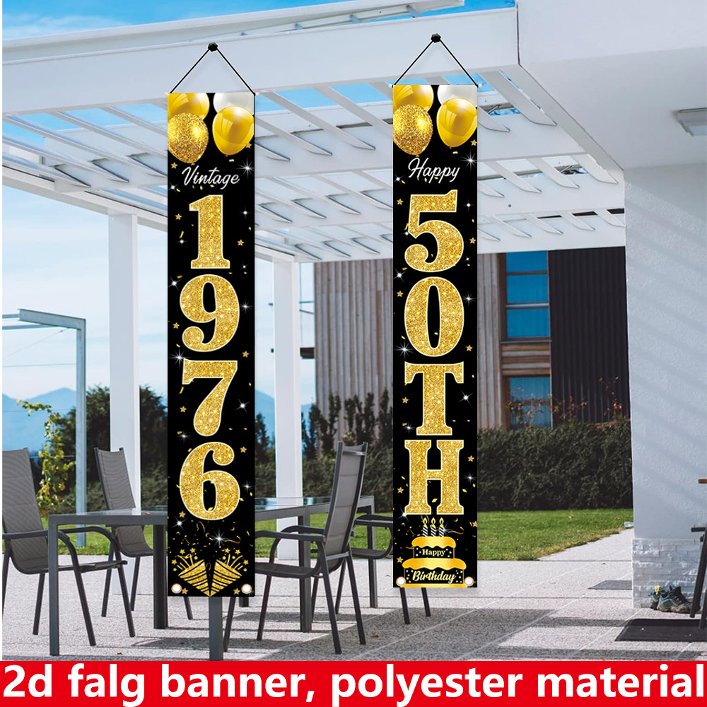 2Dフラットバナー、2枚組誕生日バナー、ポリエステル素材、7 - Party Banner Gold のレビューと価格