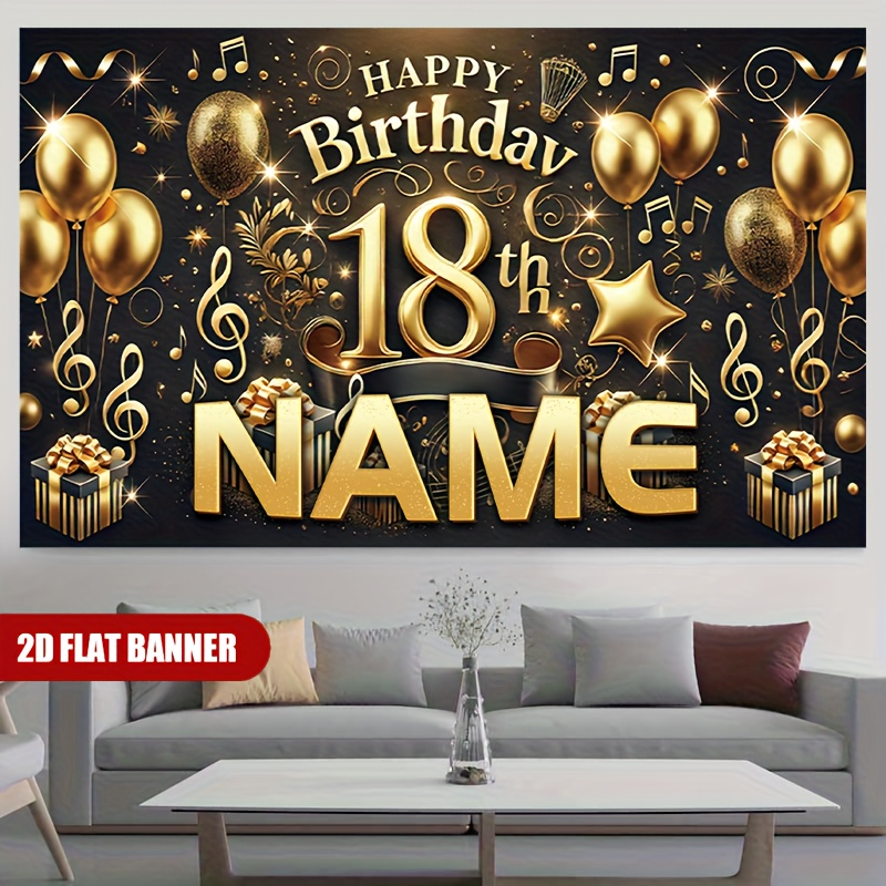 1個入り ハッピー18歳の誕生日 カスタムネーム パーティー - Party Banner Gold のレビューと価格