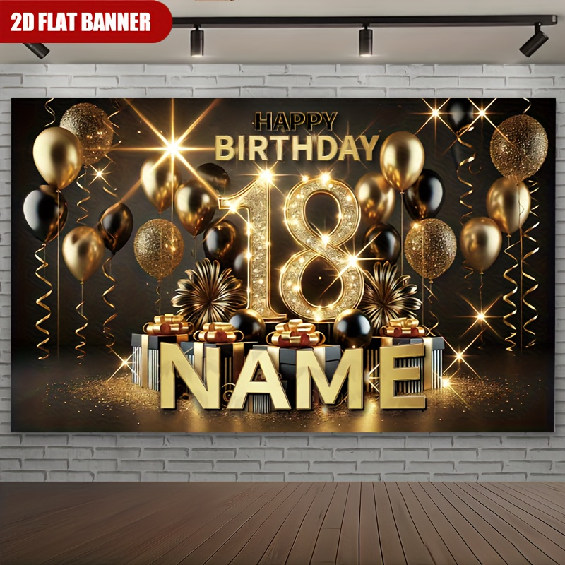 1個入り 高級ブラックゴールド 18歳の誕生日を祝う背景幕  - Party Banner Gold のレビューと価格