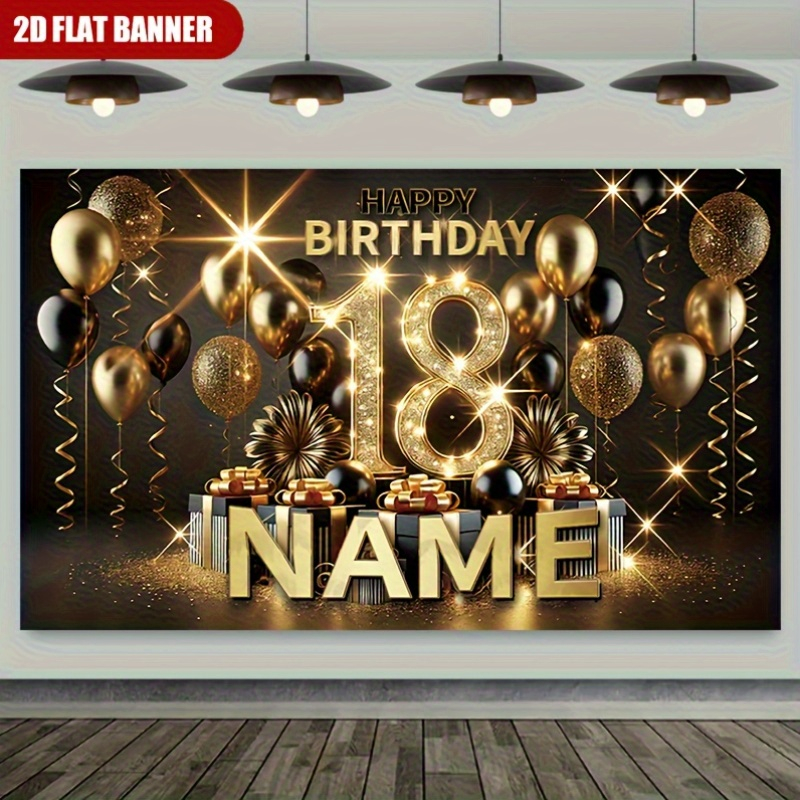 1個入り 高級ブラックゴールド 18歳の誕生日を祝う背景幕  - Party Banner Gold のレビューと価格
