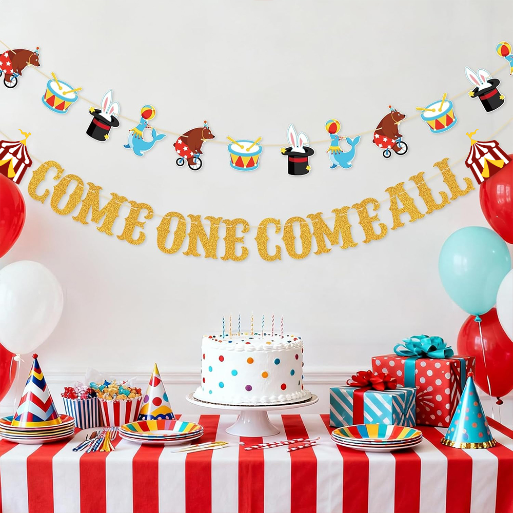 ゴールドの「Come One Come All」サーカスバナ - Party Banner Gold のレビューと価格