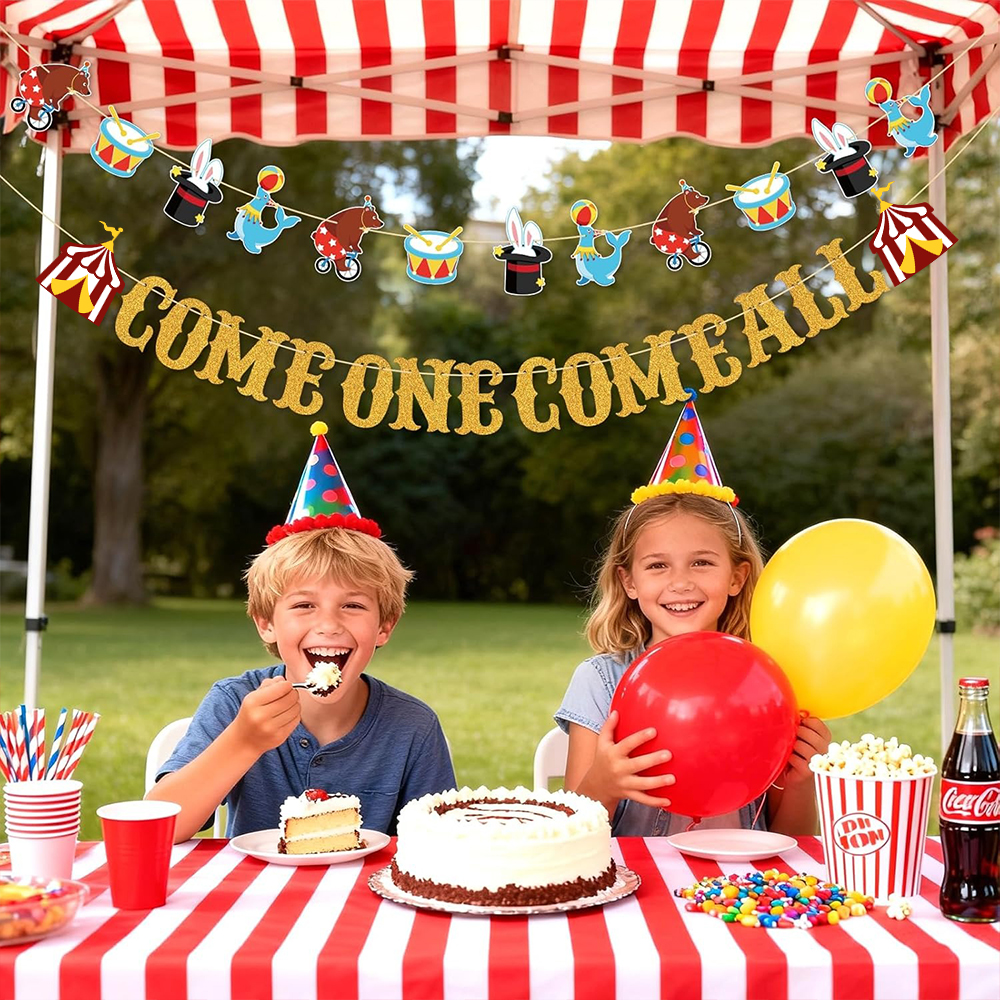 ゴールドの「Come One Come All」サーカスバナ - Party Banner Gold のレビューと価格