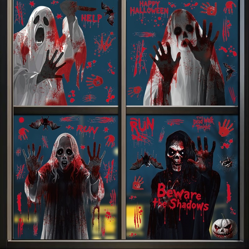 ハロウィンウィンドウステッカー ゴースト血まみれの手 静電気 - Party Event Supply Store のレビューと価格
