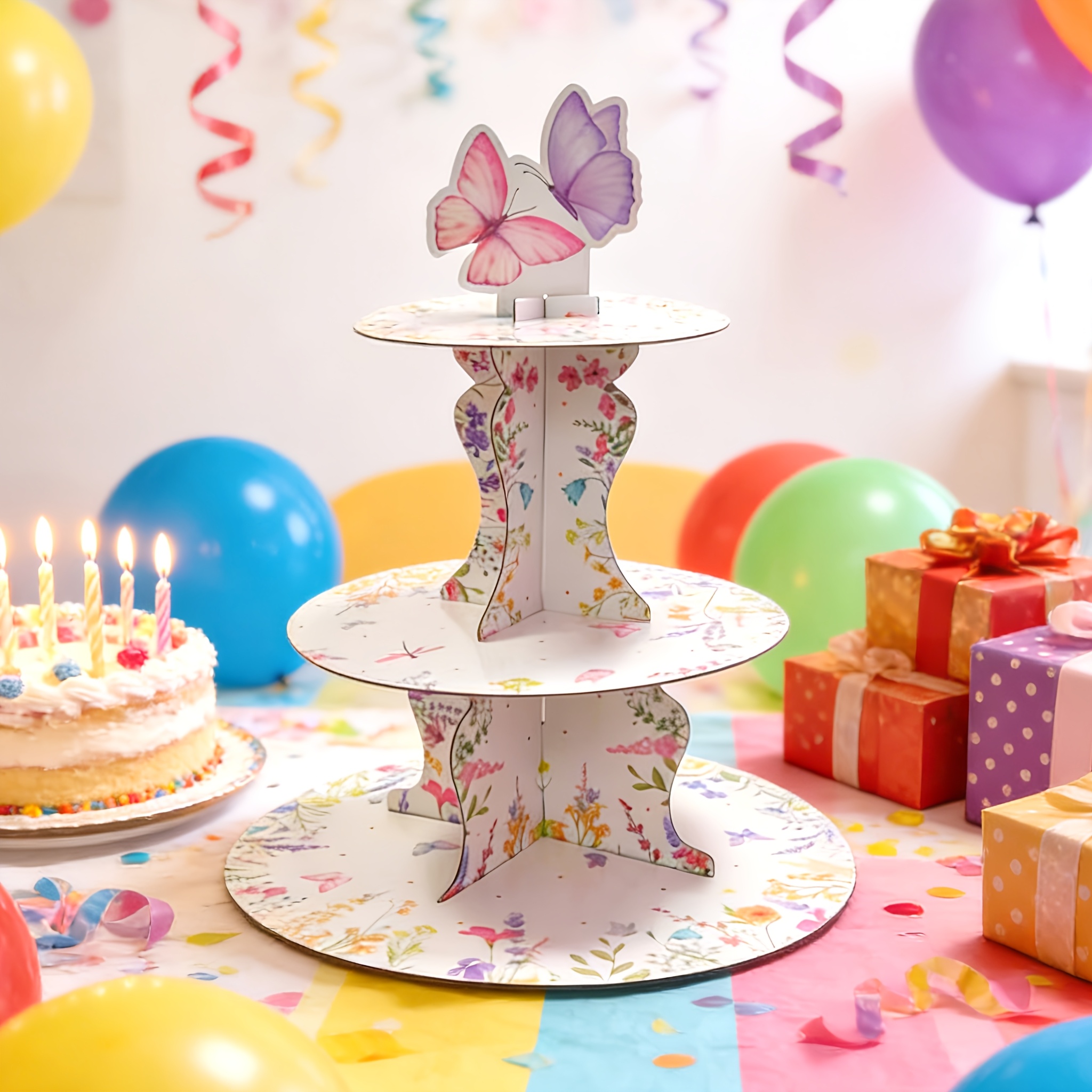 3段ワイルドフラワーバタフライケーキスタンド、春をテーマにし - Cupcake Stand Tier のレビューと価格
