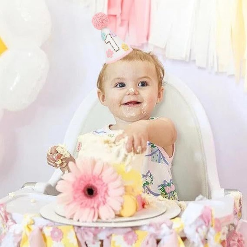 カラフルなフラワー1歳半誕生日コーンハット 女の子用、ベビー - Party Hat Cone のレビューと価格