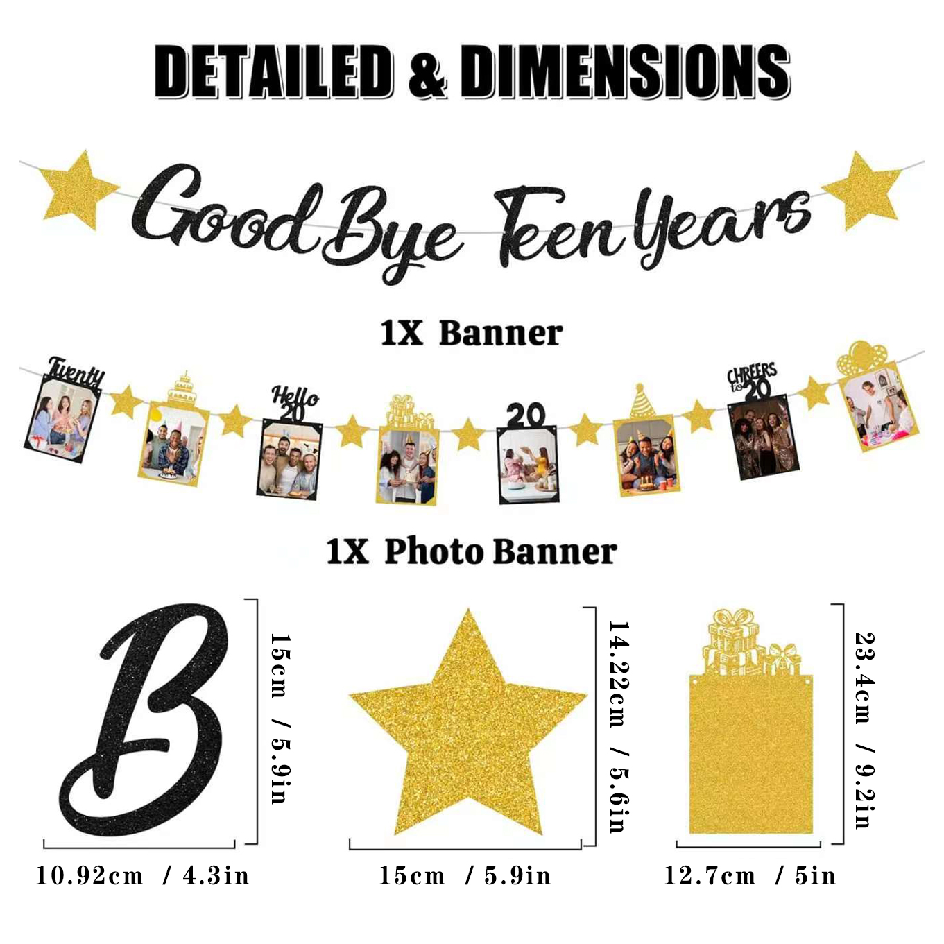 ブラックゴールドグリッター「Goodbye Teen Yea - Party Banner Gold のレビューと価格