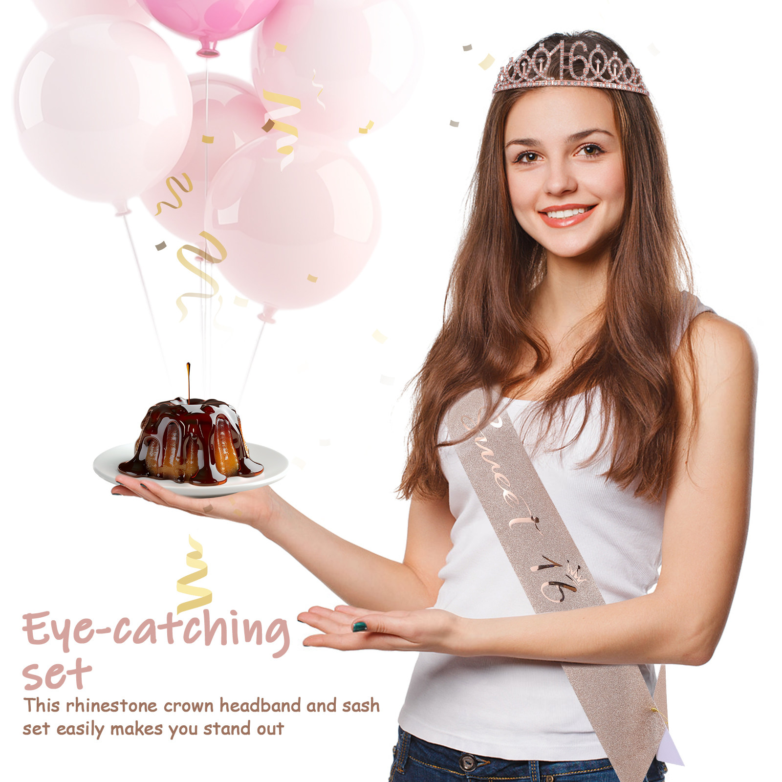 1セットのキラキラ光る誕生日ティアラヘッドバンドとスタイリッ - Birthday Sash Glitter のレビューと価格