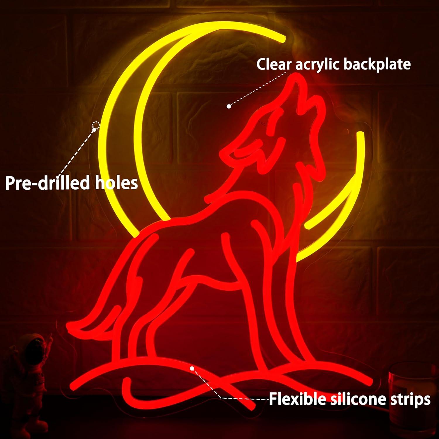 ハウリングウルフネオンサイン調光可能LEDライト、月のアクセ - Neon Sign Party のレビューと価格