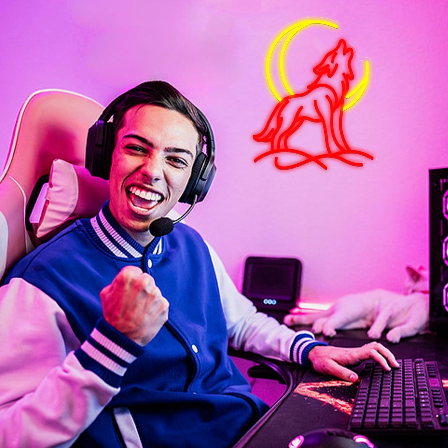 ハウリングウルフネオンサイン調光可能LEDライト、月のアクセ - Neon Sign Party のレビューと価格