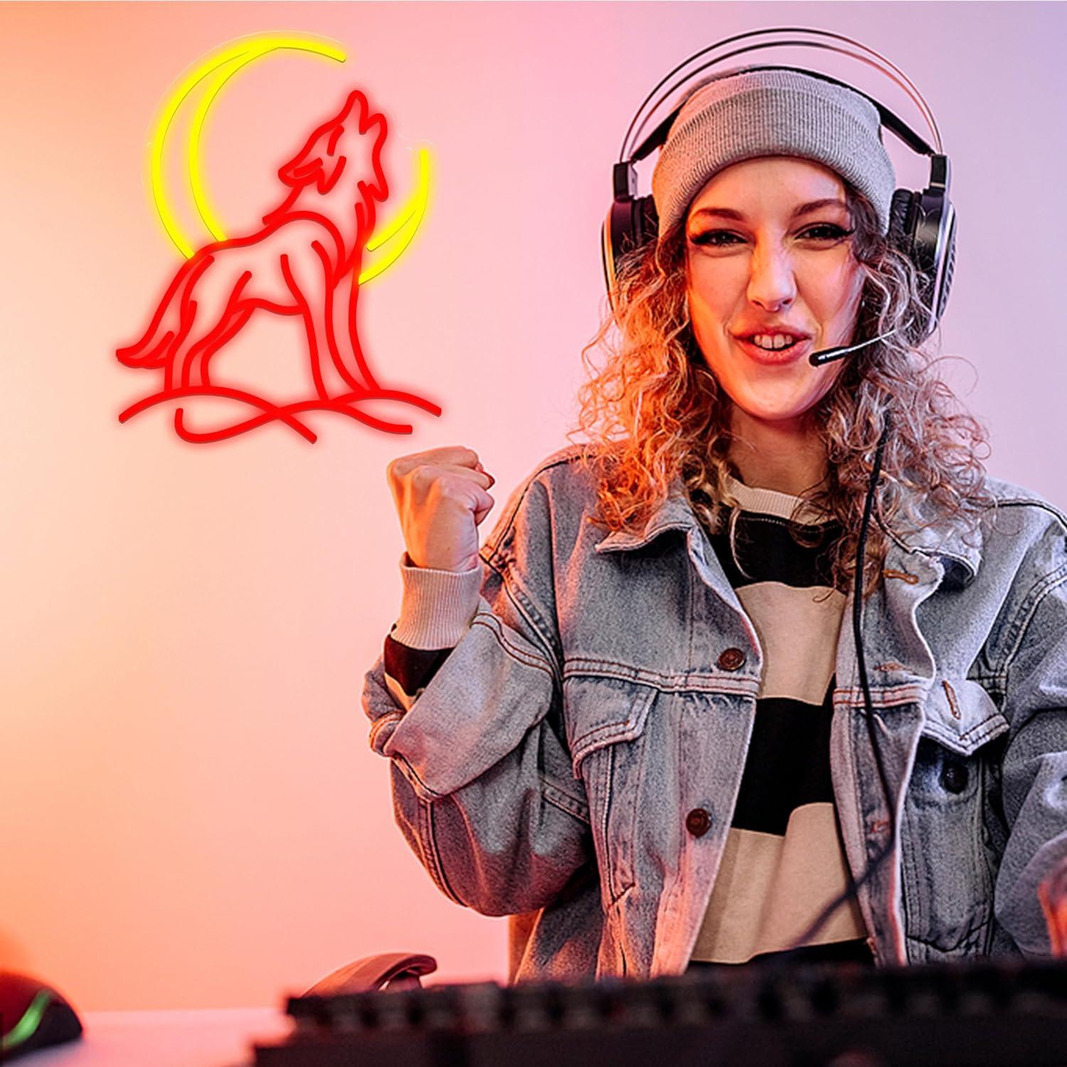ハウリングウルフネオンサイン調光可能LEDライト、月のアクセ - Neon Sign Party のレビューと価格